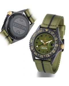 Ocean 39 GMT black MILITARY khaki Diver's watch with stopwatch function | by Steinhart Watches